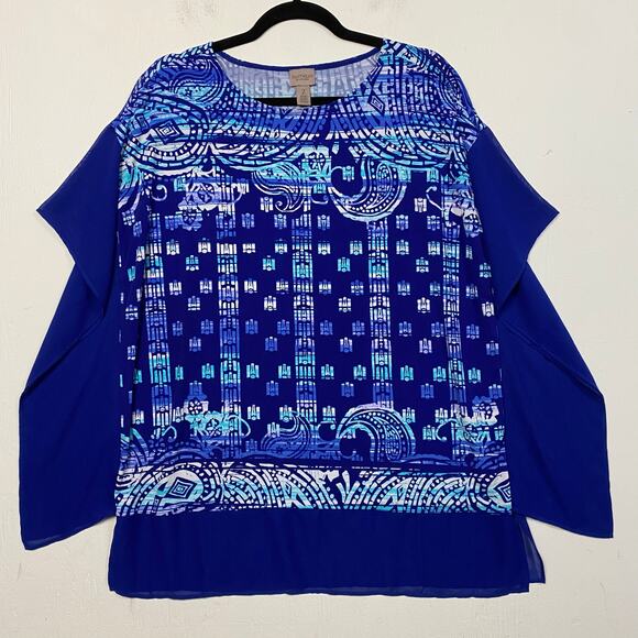 Chico's Easywear Blue Boho Poncho Top Size Large - Picture 1 of 6